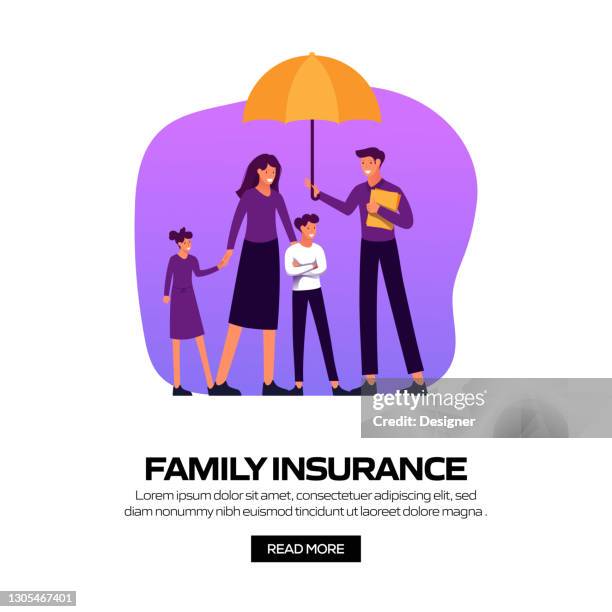 family insurance concept vector illustration for website banner, advertisement and marketing material, online advertising, social media marketing etc. - life insurance stock illustrations