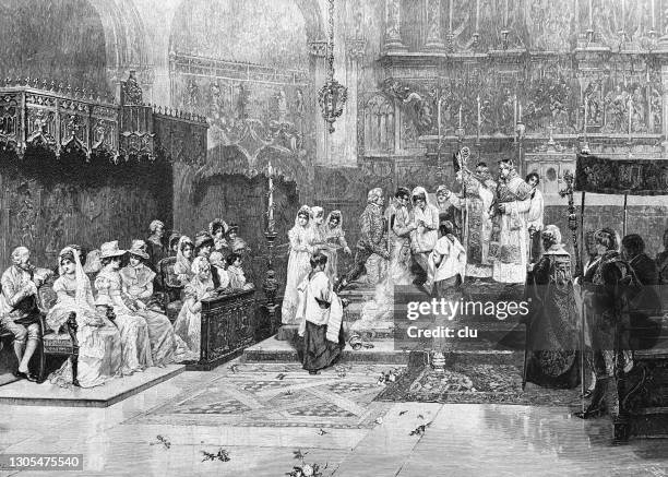 marriage of the duke of frias in burgos - burgos stock illustrations