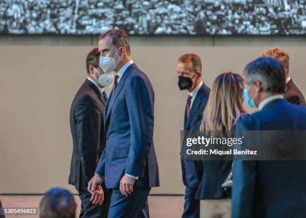 King Felipe VI of Spain visits SEAT Factory on March 05, 2021 in Martorell, Barcelona, Spain. The automobile company SEAT celebrates its 70th...