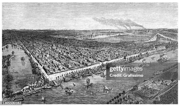 aerial view of sacramento california usa 1862 - san-francisco-bay-area-and-skyline-drawing stock illustrations