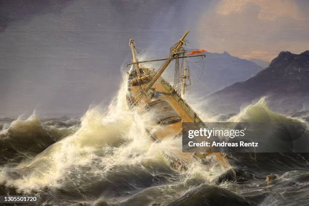 The painting "Storm at Sea off the Norwegian Coast" by Andreas Achenbach is on display at the exhibition "Caspar David Friedrich and the Duesseldorf...