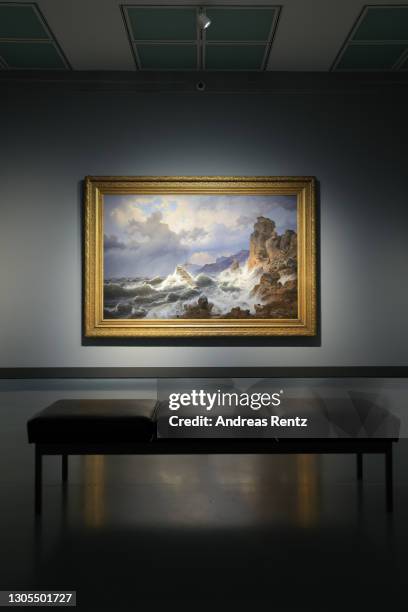 The painting "Storm at Sea off the Norwegian Coast" by Andreas Achenbach is on display at the exhibition "Caspar David Friedrich and the Duesseldorf...