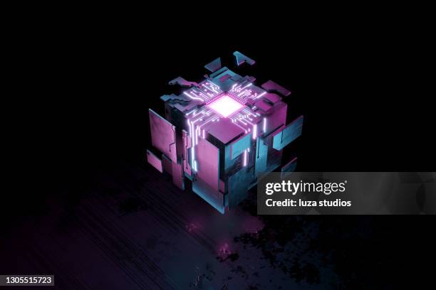 futuristic computer with artificial intelligence concept - cpu chip stock pictures, royalty-free photos & images