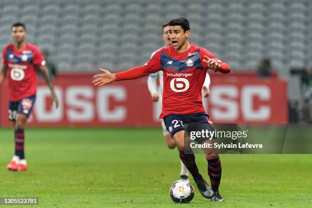 Benjamin Andre of Lille OSC during the Ligue 1 match between Lille OSC and Olympique Marseille at Stade Pierre Mauroy on March 3, 2021 in Lille,...