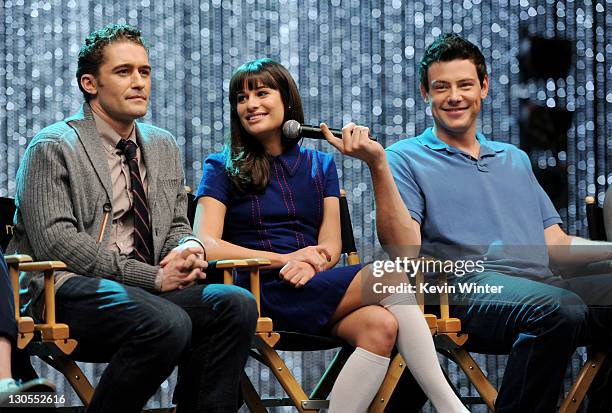 Actors Matthew Morrison, Lea Michele and Cory Monteith appear at the "GLEE" 300th musical performance special taping at Paramount Studios on October...