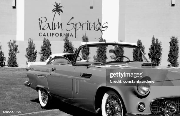 black and white of palm springs reconnecting with it's past - downtown palm springs stock pictures, royalty-free photos & images