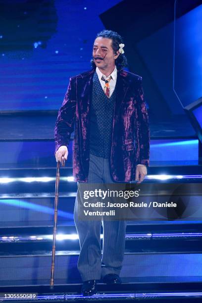 Max Gazzè is seen on stage during the 71th Sanremo Music Festival 2021 at Teatro Ariston on March 05, 2021 in Sanremo, Italy.