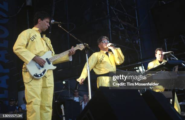 Mark Mothersbaugh and Devo perform during Lollapalooza at Spartan Stadium on August 2, 1996 in San Jose, California.