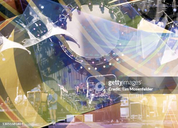 Phil Lesh, Bob Weir and Jerry Garcia of the Grateful Dead perform at Shoreline Amphitheatre on May 21, 1993 in Mountain View, California.