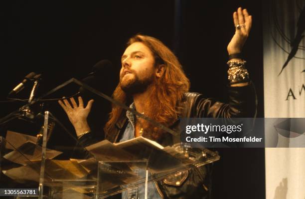 Lars Ulrich of Metallica presents an award during the Bay Area Music Awards at Bill Graham Civic Auditorium on March 6, 1997 in San Francisco,...