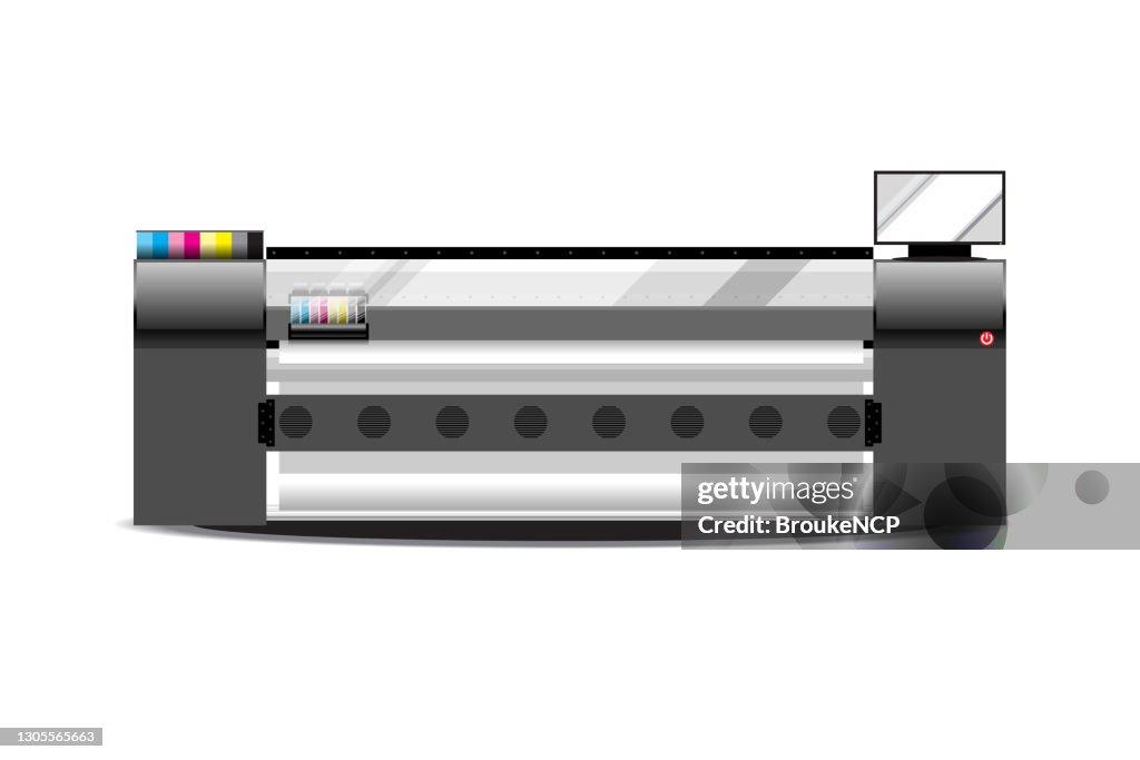 Black Color Large Format Printer With Monitor High-Res Vector Graphic ...