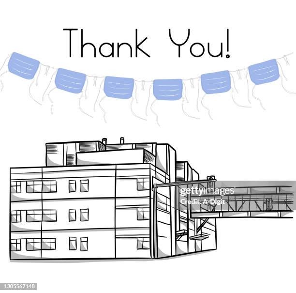 hospital connected building - frontline workers stock illustrations