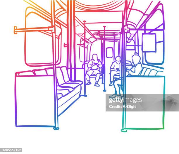 riding the train commuters - bus window stock illustrations
