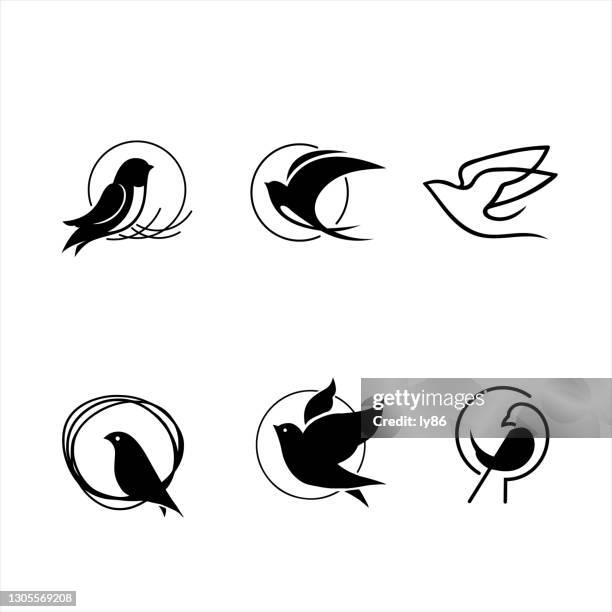vogel-symbole, schwalben-symbole - vogel stock-grafiken, -clipart, -cartoons und -symbole