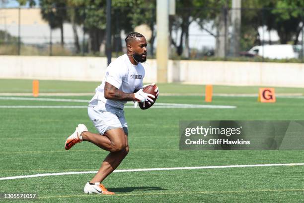 Wide receiver Amari Rodgers attends the House of Athlete Scouting Combine at the Inter Miami CF Stadium practice facility on March 05, 2021 in Fort...