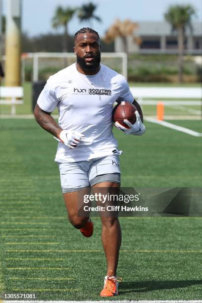 Wide receiver Amari Rodgers attends the House of Athlete Scouting Combine at the Inter Miami CF Stadium practice facility on March 05, 2021 in Fort...