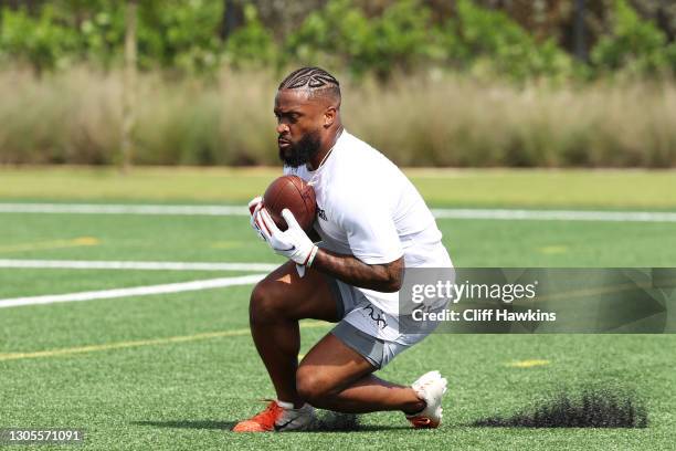 Wide receiver Amari Rodgers attends the House of Athlete Scouting Combine at the Inter Miami CF Stadium practice facility on March 05, 2021 in Fort...