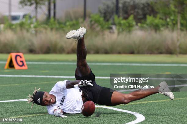 Wide receiver Jhamon Ausbon attends the House of Athlete Scouting Combine at the Inter Miami CF Stadium practice facility on March 05, 2021 in Fort...