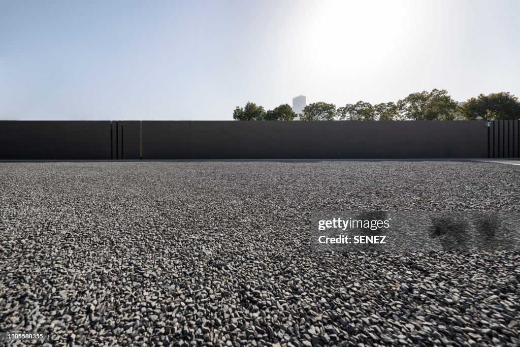 Empty gravel parking lot