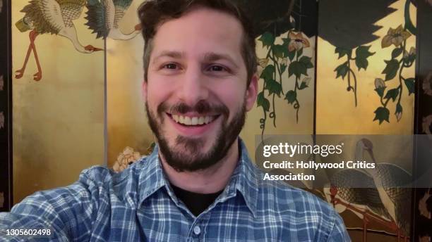 In this screengrab, Andy Samberg accepts the award for Best Comedy or Musical for "Palm Springs" during The 4th Annual Hollywood Critics Association...