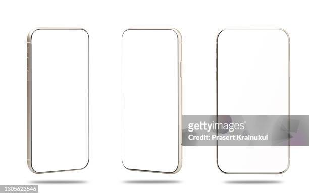 realistic modern smartphone isolated on white background. mock up - dispositivo informatico portatile foto e immagini stock