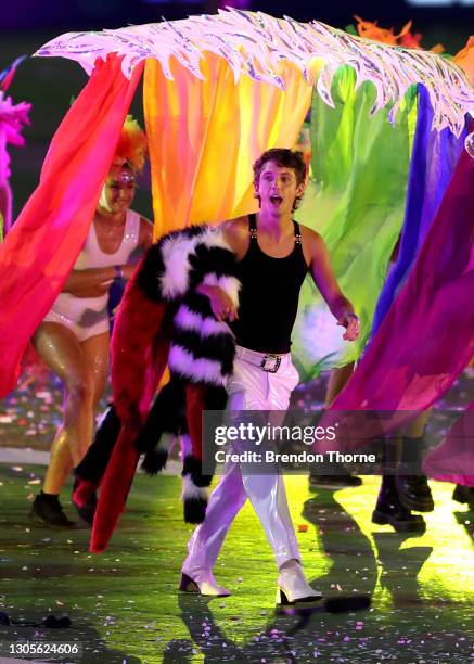 Troye Sivan takes part during the 43rd Sydney Gay and Lesbian Mardi Gras Parade at the SCG on March 06, 2021 in Sydney, Australia. The Sydney Gay and...