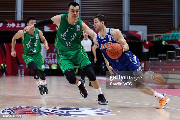 Jimmer Fredette of Shanghai Sharks drives the ball during 2020/2021 Chinese Basketball Association League match between Shanghai Sharks and Liaoning...