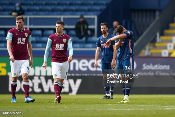 Granit Xhaka of Arsenal looks dejected after making an error leading to a Burnley goal during the Premier League match between Burnley and Arsenal at...