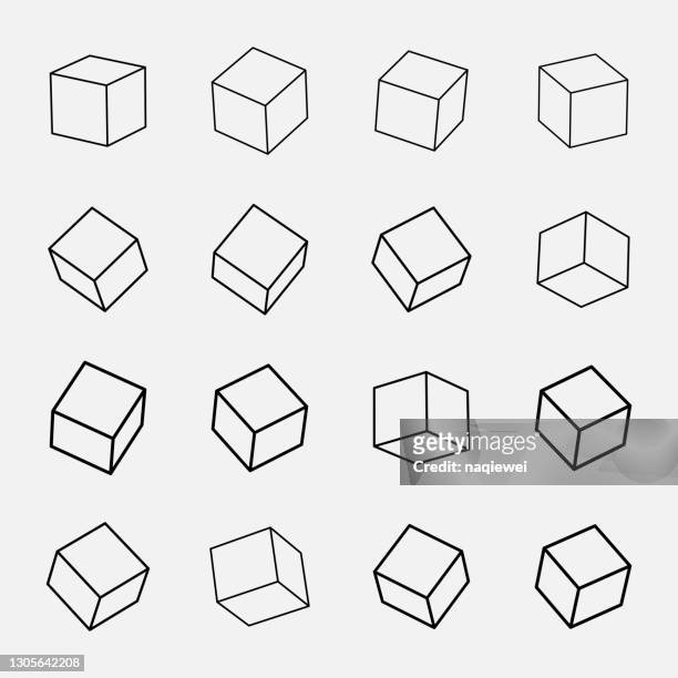 ilustraciones, imágenes clip art, dibujos animados e iconos de stock de conjunto vectorial de conjunto de iconos de cubo de línea con perspectiva modelo 3d aislado en blanco - cube shape