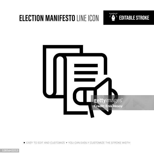 ilustraciones, imágenes clip art, dibujos animados e iconos de stock de icono de línea de trazo editable del manifiesto electoral - manifesto