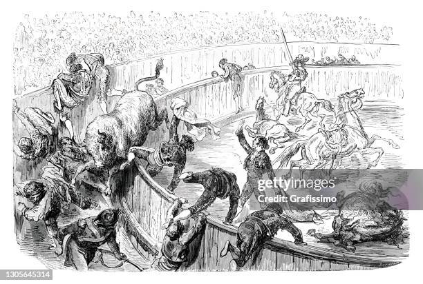 stierkämpfer en bullring spanien 1862 - en papier stock-grafiken, -clipart, -cartoons und -symbole