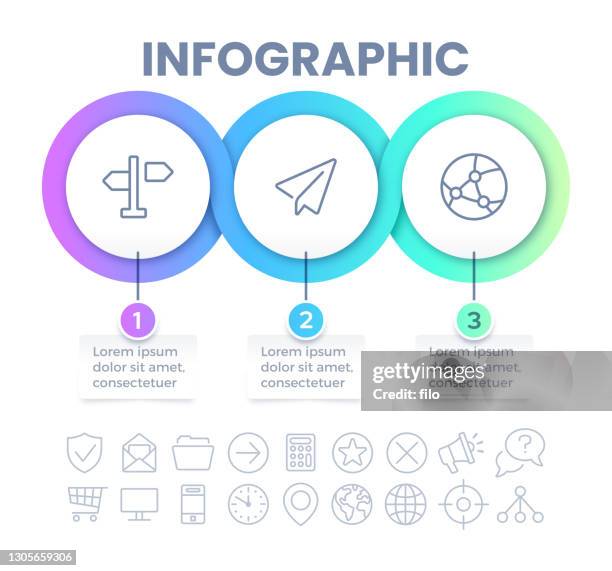 illustrations, cliparts, dessins animés et icônes de cercles infographiques fond abstrait - trois objets