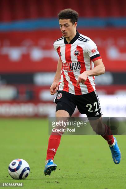 Ethan Ampadu of Sheffield United runs with the ball during the Premier League match between Sheffield United and Southampton at Bramall Lane on March...