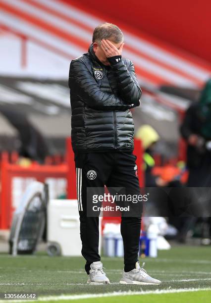 Chris Wilder, Manager of Sheffield United reacts during the Premier League match between Sheffield United and Southampton at Bramall Lane on March...