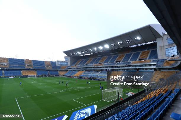General view inside the stadium prior to the La Liga Santander match between Cadiz CF and SD Eibar at Estadio Ramon de Carranza on March 06, 2021 in...