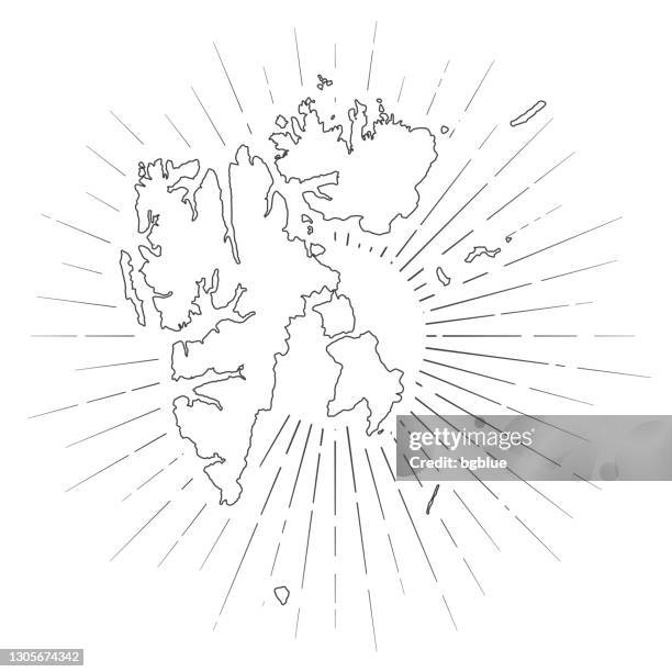 svalbard map with sunbeams on white background - svalbard islands stock illustrations