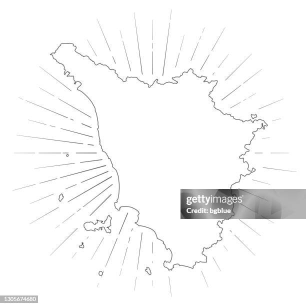 tuscany map with sunbeams on white background - tuscany stock illustrations