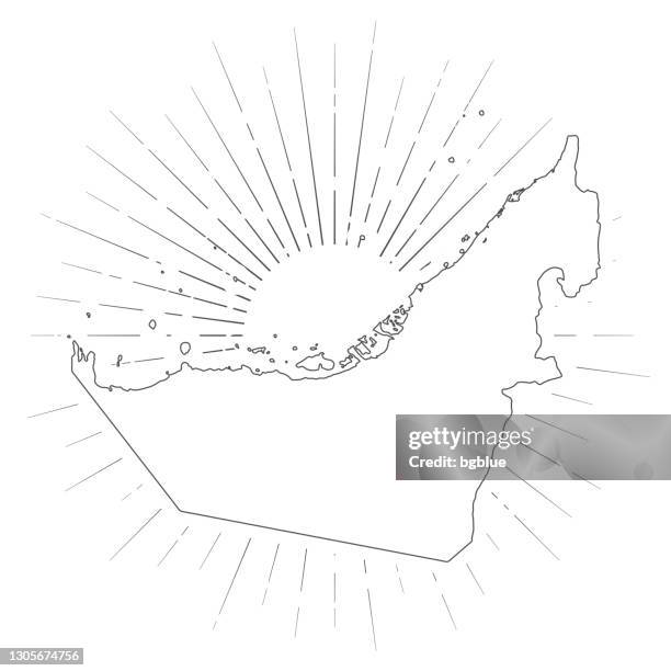 united arab emirates map with sunbeams on white background - abu dhabi map stock illustrations