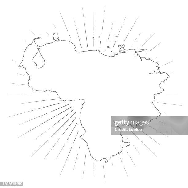 venezuela map with sunbeams on white background - venezuela map stock illustrations