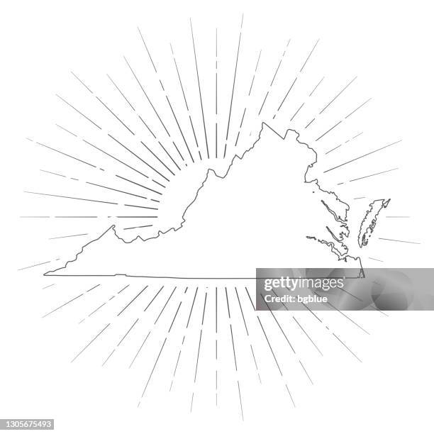 virginia karte mit sonnenstrahlen auf weißem hintergrund - virginia stock-grafiken, -clipart, -cartoons und -symbole