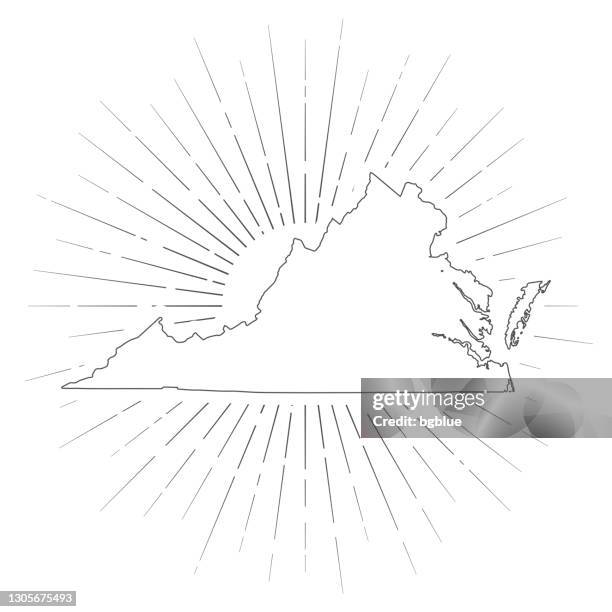 ilustraciones, imágenes clip art, dibujos animados e iconos de stock de mapa de virginia con rayos de sol sobre fondo blanco - virginia