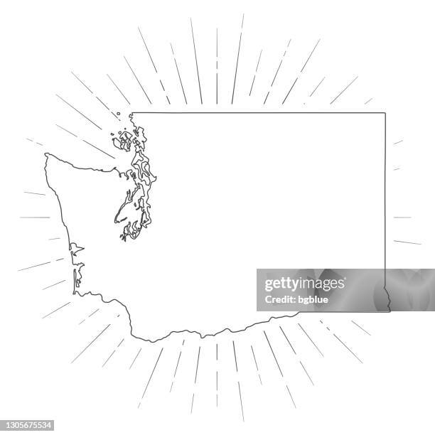 washington map with sunbeams on white background - washington state outline stock illustrations