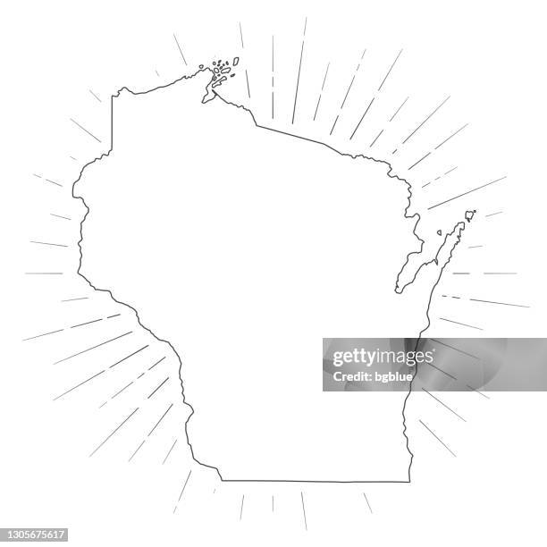 wisconsin karte mit sonnenstrahlen auf weißem hintergrund - wisconsin stock-grafiken, -clipart, -cartoons und -symbole