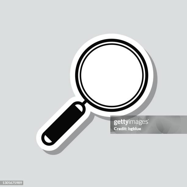 ilustrações de stock, clip art, desenhos animados e ícones de magnifying glass. icon sticker on gray background - loupe