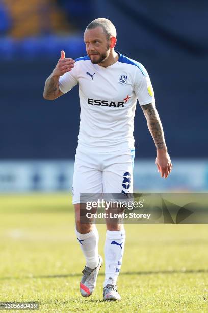 Jay Spearing of Tranmere Rovers reacts during the Sky Bet League Two match between Tranmere Rovers and Crawley Town at Prenton Park on March 06, 2021...