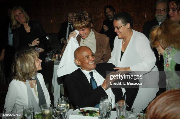 American actor, singer, and activist Harry Belafonte surrounded by his family, wife Pamela Frank, daughters Shari Belafonte and Adrienne Belafonte...