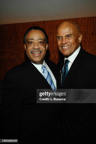 American actor, singer, and activist Harry Belafonte speaks with politician Al Sharpton during Harry Belafonte's birthday party on March, 3 2007 in...