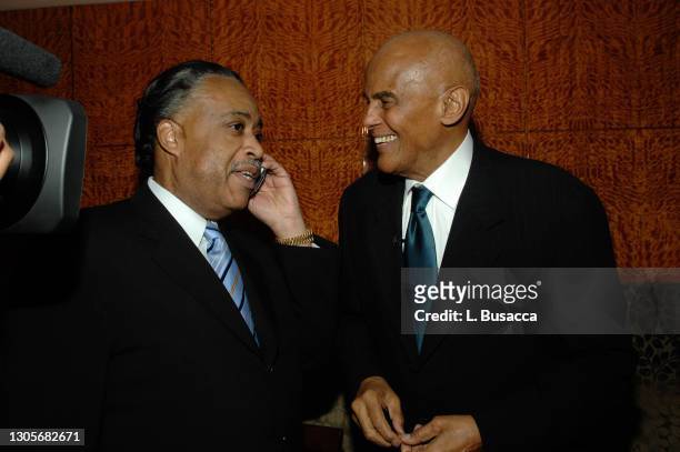 American actor, singer, and activist Harry Belafonte speaks with politician Al Sharpton during Harry Belafonte's birthday party on March, 3 2007 in...