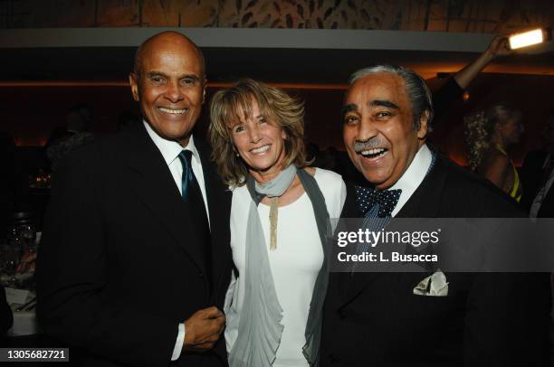 American actor, singer, and activist Harry Belafonte and wife Pamela Frank speak with New York Politician Charles Rangel during Harry Belafonte's...