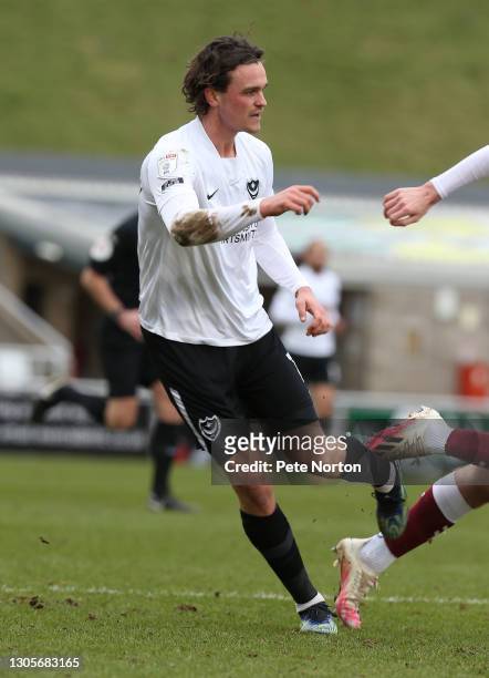 Rasmus Nicolaisen of Portsmouth in action during the Sky Bet League One match between Northampton Town and Portsmouth at PTS Academy Stadium on March...
